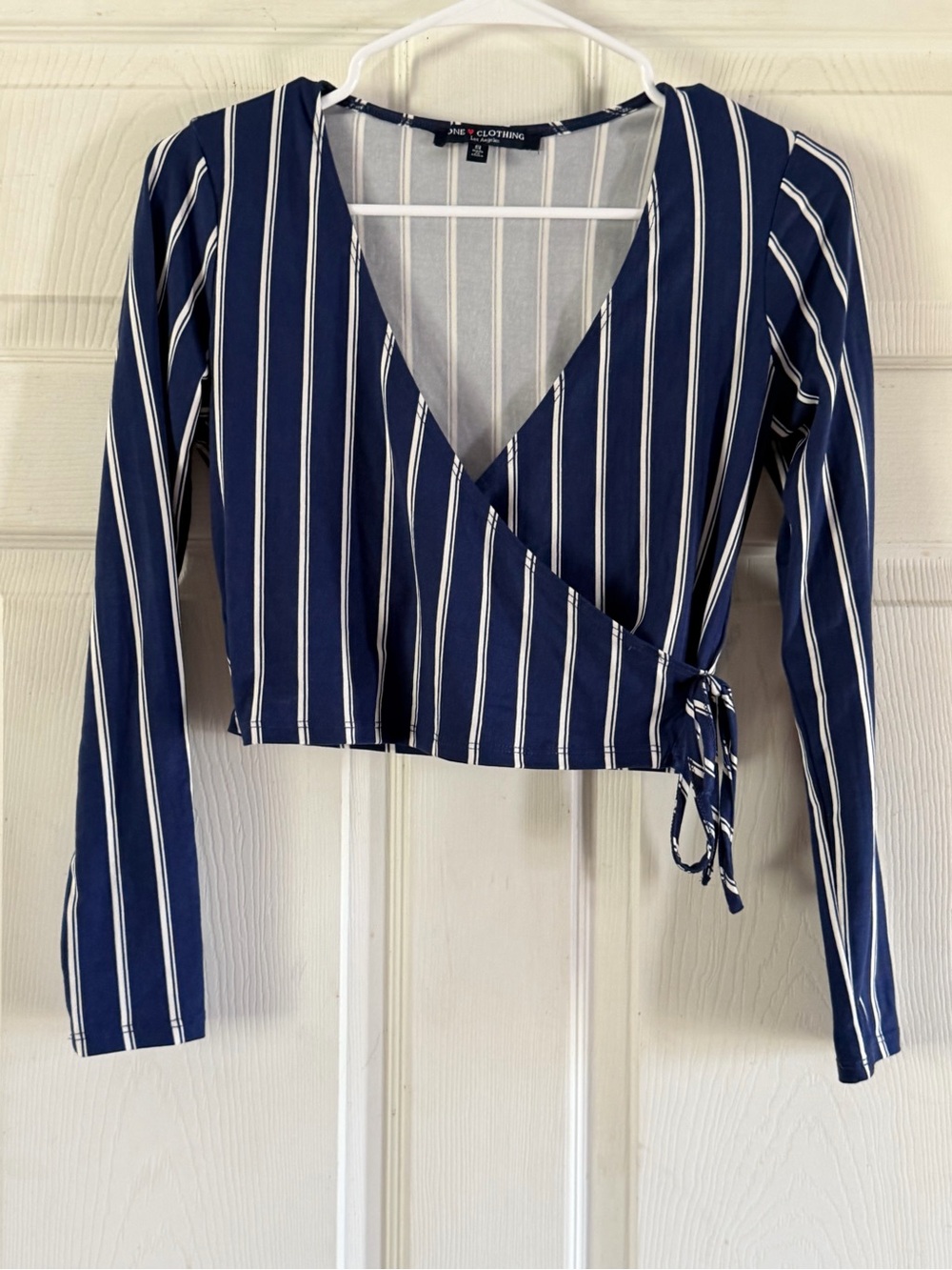 Navy Striped Wrap Crop Top